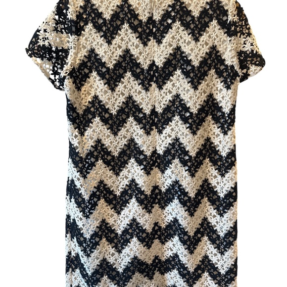 Talbots 8P Dress Crochet Black Ivory Chevron Stripe Sheath Work Cocktail EUC - Picture 5 of 8